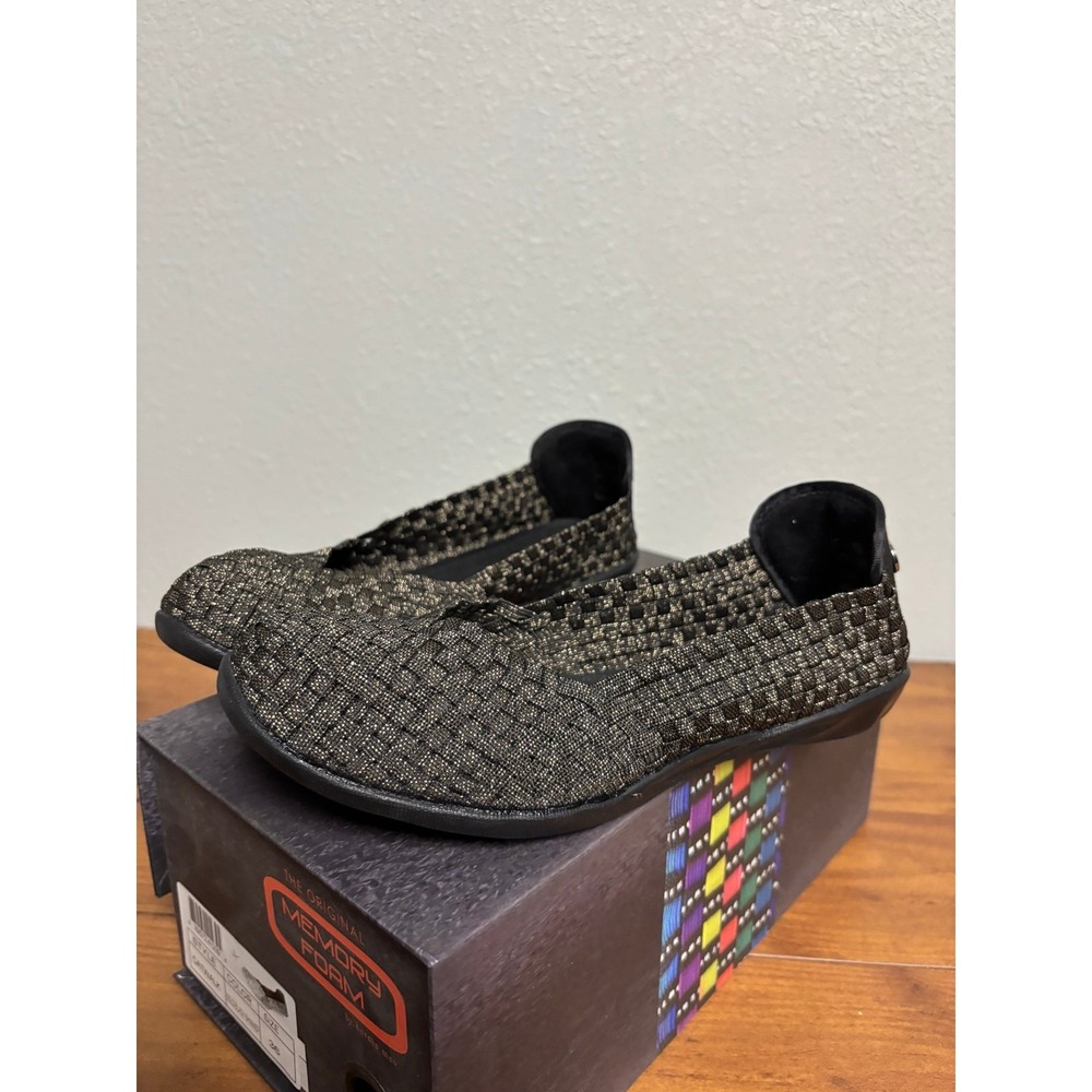 Bernie Mev Catwalk Gold Black Shimmer Woven Flats Size 36 US 5.5-6